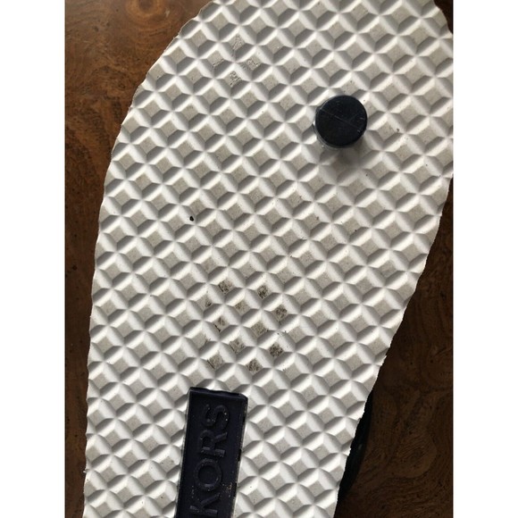 Michael Kors Jet Set Flip Flop Sandals Navy Blue White Gold MK Logo US Size 10 - Picture 6 of 7